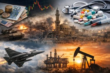 Imagen creada con IA. ¿Cómo está afectando la guerra en Oriente Medio a bancos, energéticas, farmacéuticas y grupos de defensa?